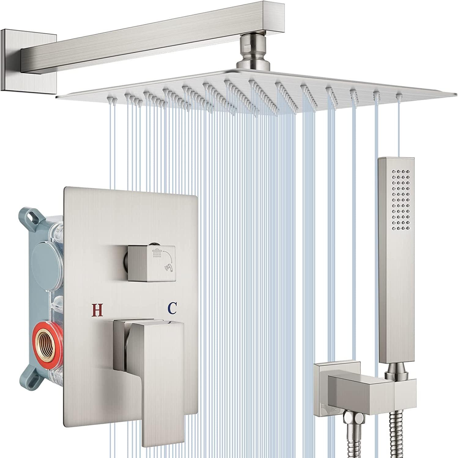 Brushed Nickel Square Rain Shower System with Handheld