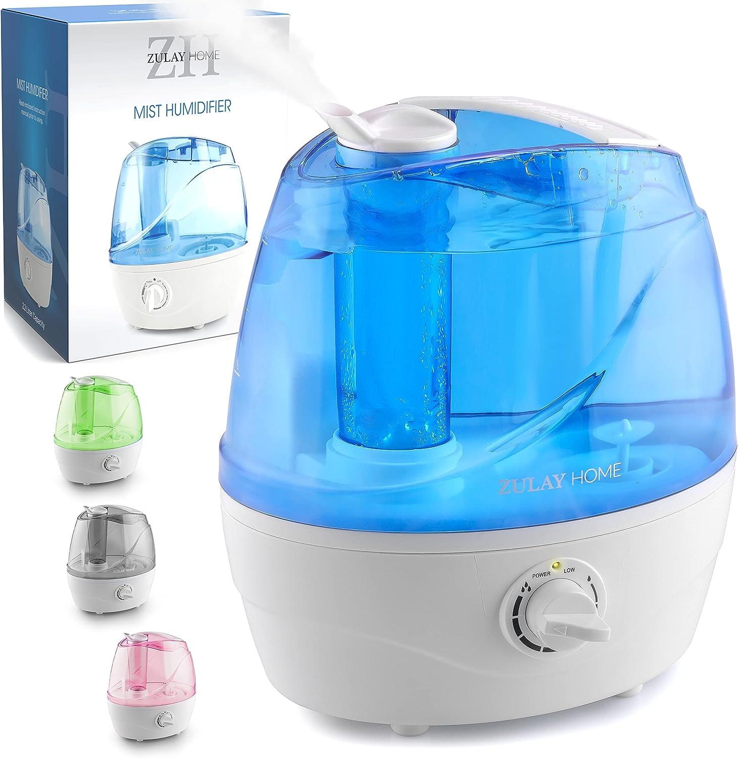 Zulay Kitchen Zulay Home Cool Mist Humidifiers For Bedroom (2.2L Water Tank) - Quiet Ultrasonic Humidifiers For Large Room With Auto Shutoff Feature - Air Humidifier For Plants, Nursery, Kids Room (Gray)