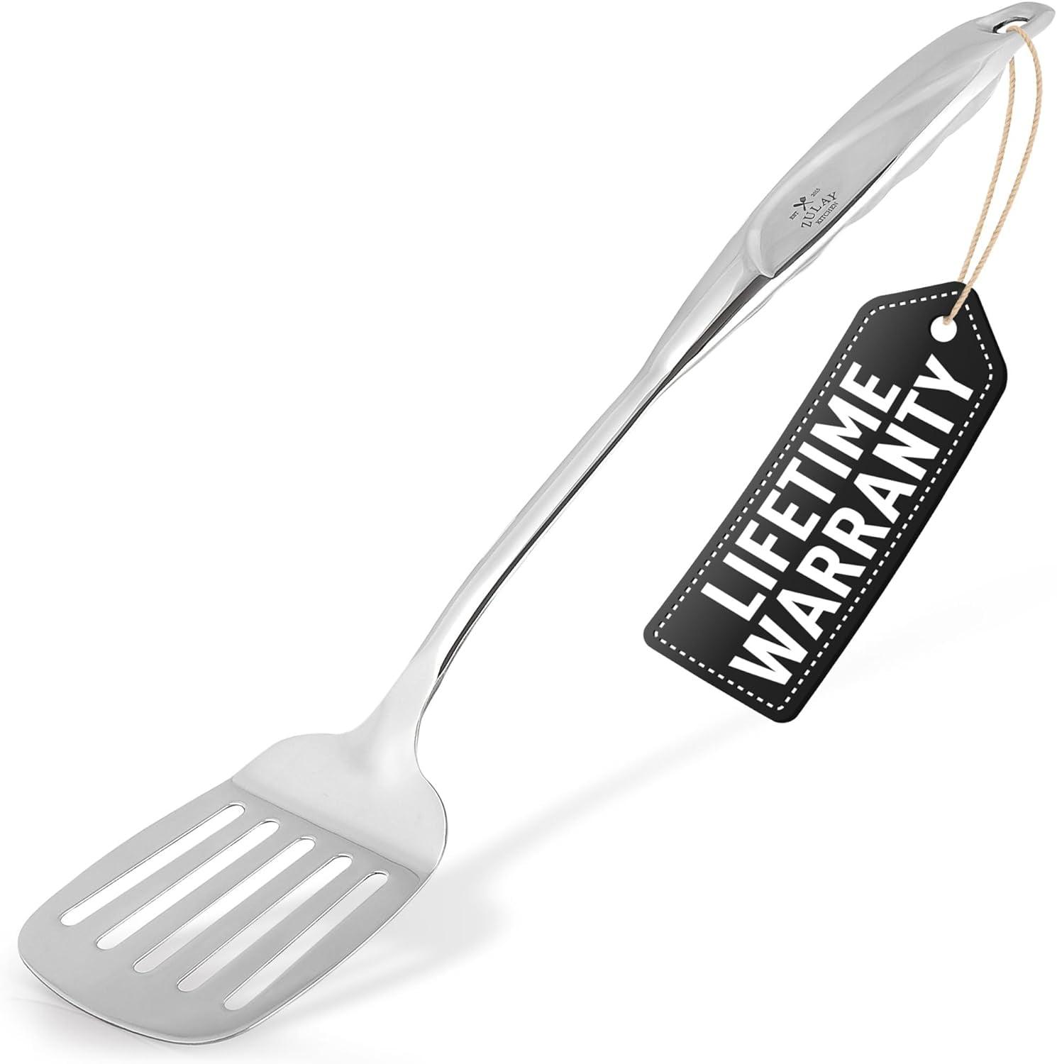 Zulay Kitchen 14.8 inch Slotted Turner -  Stainless Steel Heavy Duty Metal Spatula With Easy Grip Handle