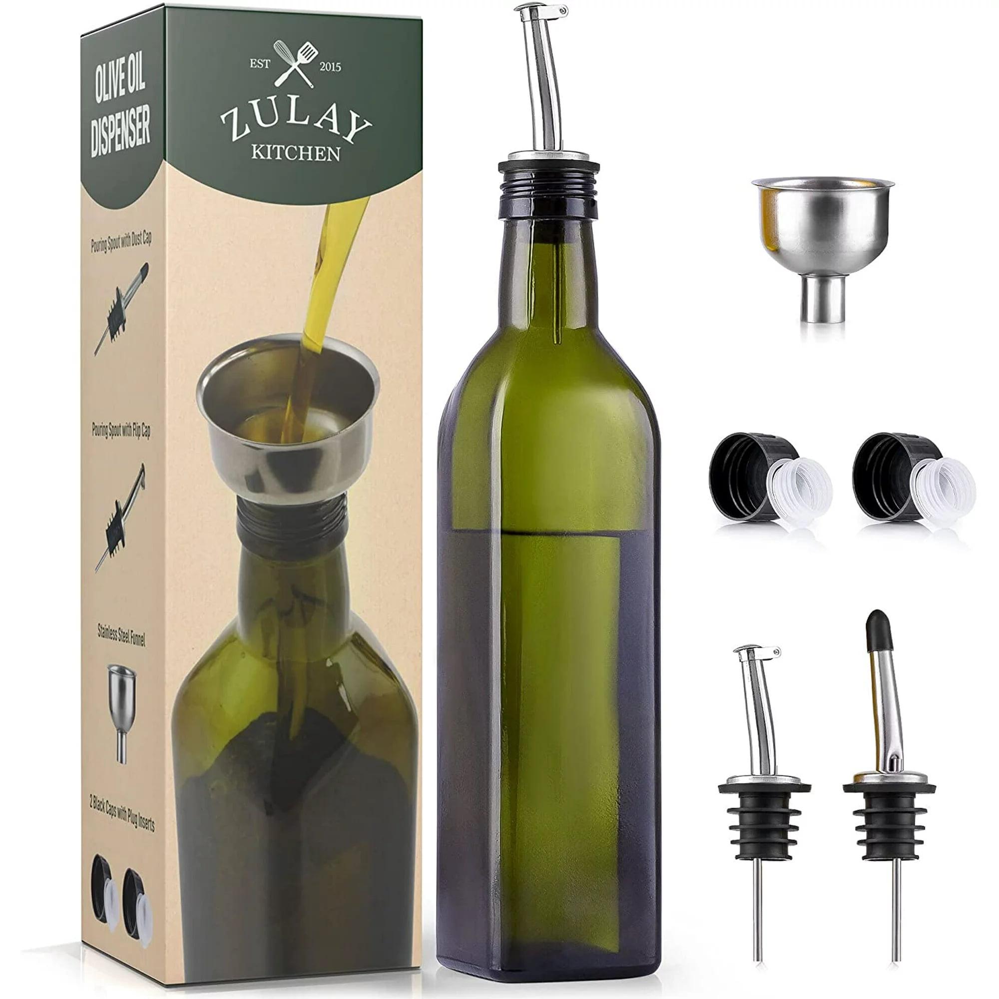 Zulay Kitchen Olive Oil Bottle Dispenser with Pour Spout Funnel and Cork 8 pc Set 17 oz