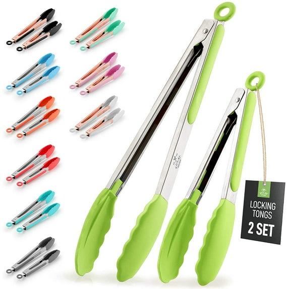 Zulay Kitchen Zulay Kitchen Tongs For Cooking - 2 Pack 9" & 12" Stainless Steel Silicone Tong Set