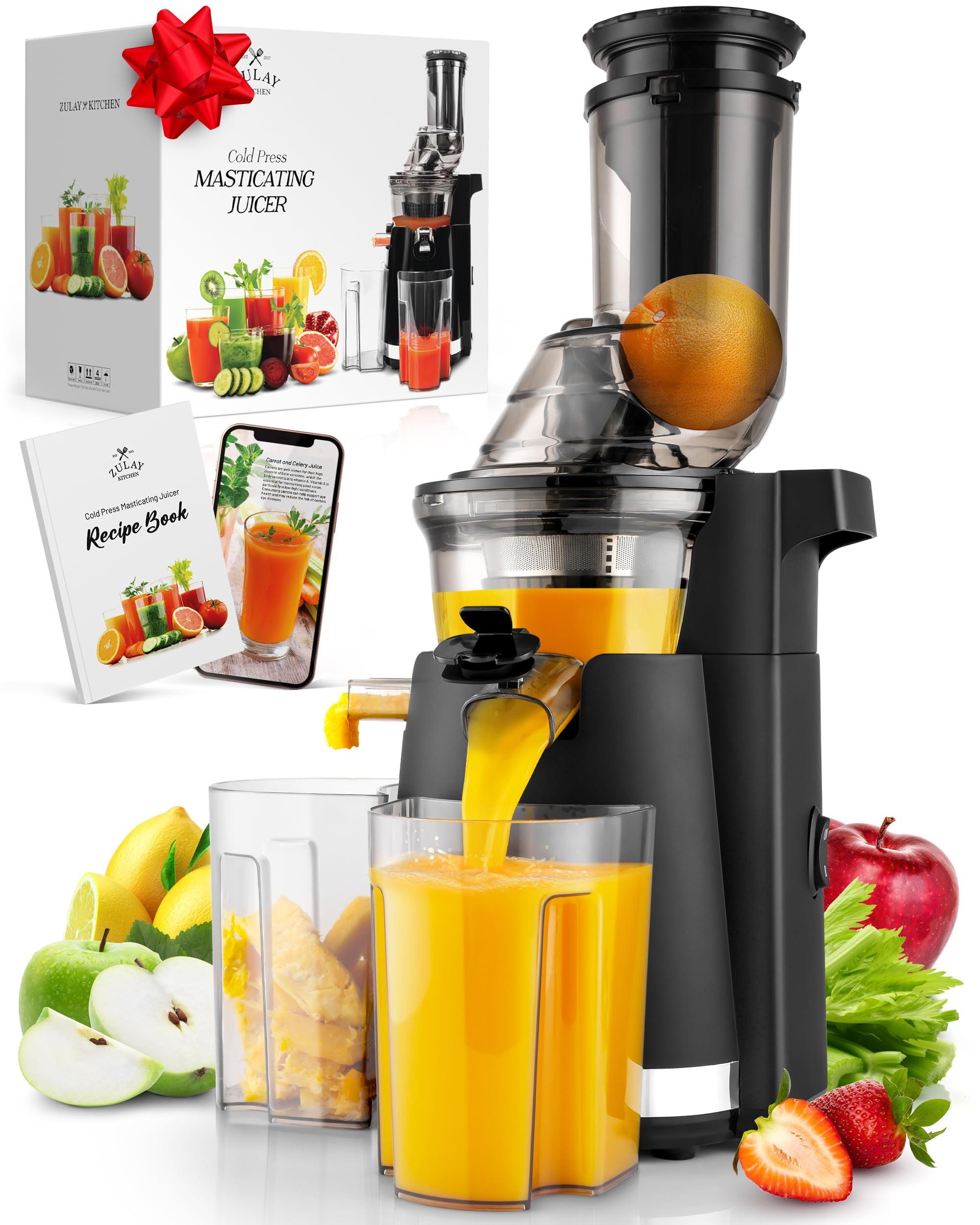 Zulay Kitchen Cold Press Juicer, Masticating Slow Juicer with 3 inch Wide Chute and Quiet Motor, Easy To Clean