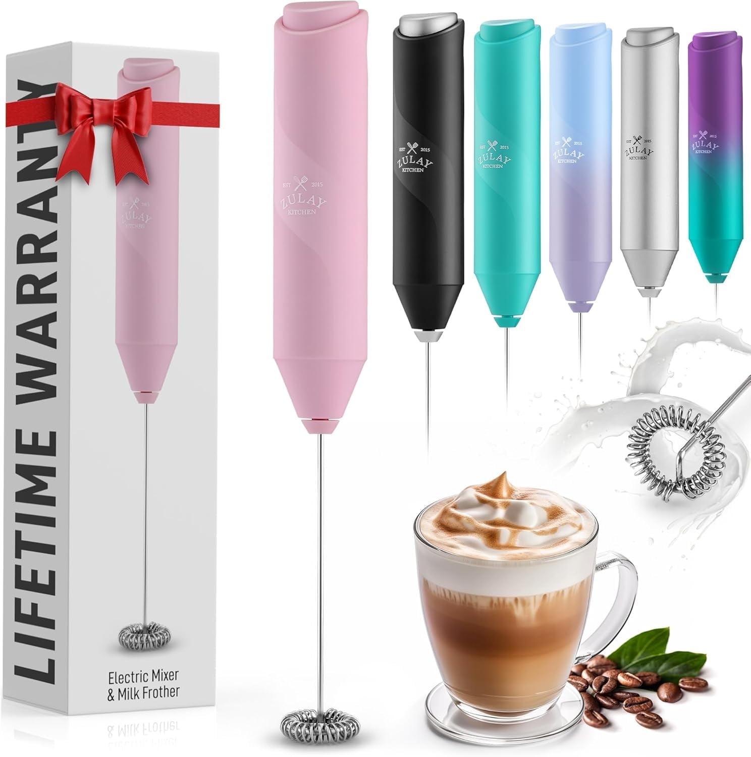 Pink Handheld Stainless Steel Milk Frother Wand