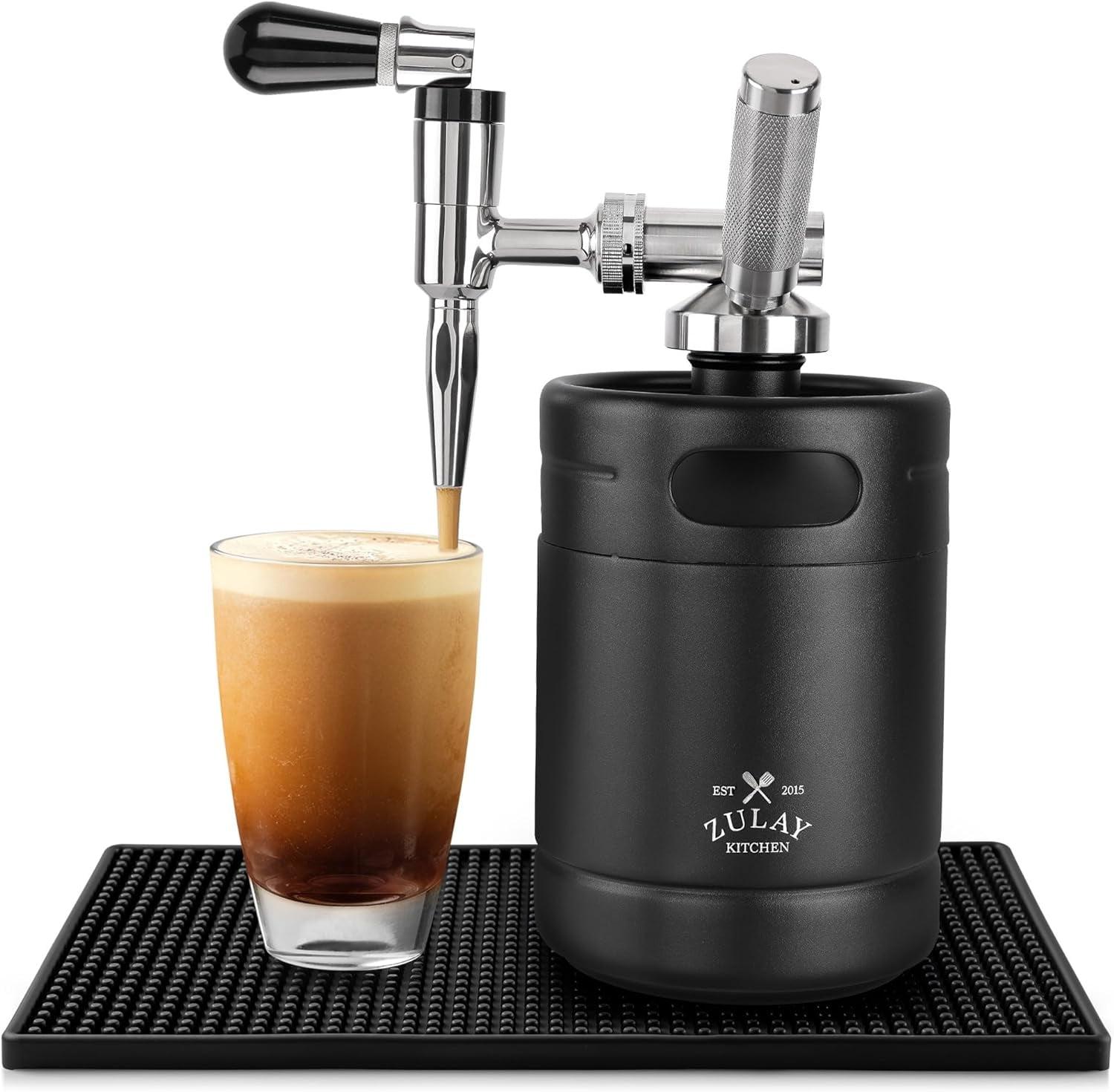 Zulay Nitro Cold Brew Coffee Maker - 64 oz Keg with Creamer Faucet, Collapsible Funnel & Drip Mat