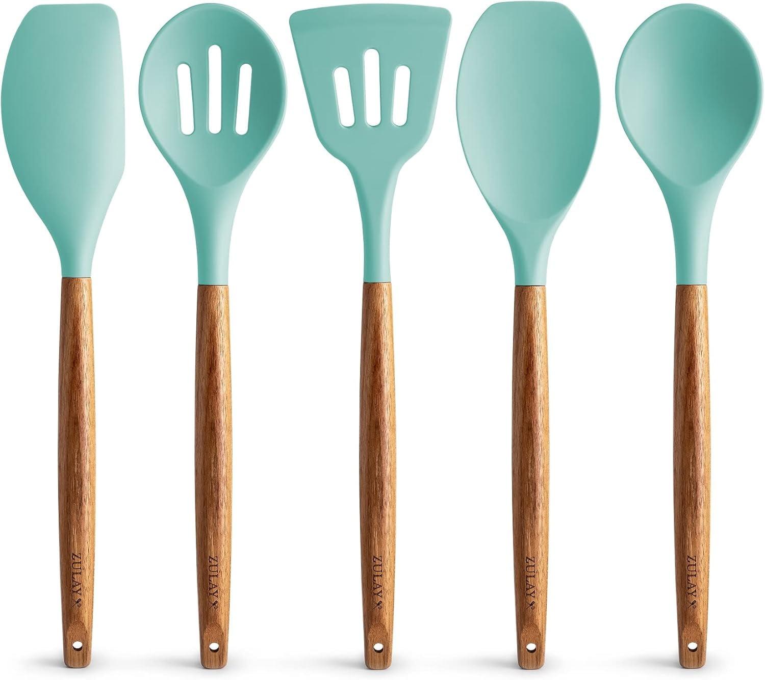 Zulay Kitchen Zulay Kitchen 5 Piece Silicone Utensils Set With Authentic Acacia Wood Handles - Dark Blue