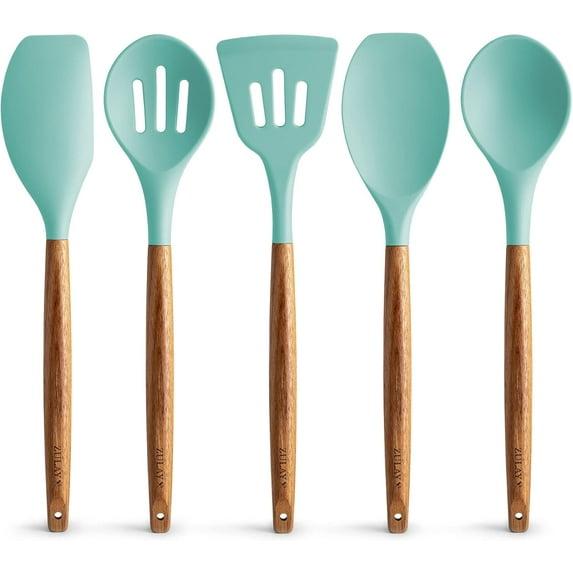 Zulay Kitchen Zulay Kitchen 5 Piece Silicone Utensils Set With Authentic Acacia Wood Handles - Dark Blue