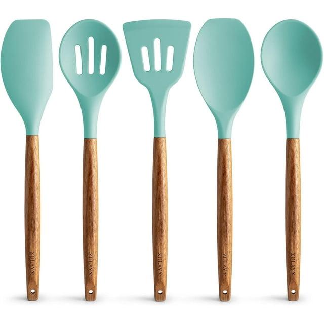 Zulay Kitchen Zulay Kitchen 5 Piece Silicone Utensils Set With Authentic Acacia Wood Handles - Dark Blue