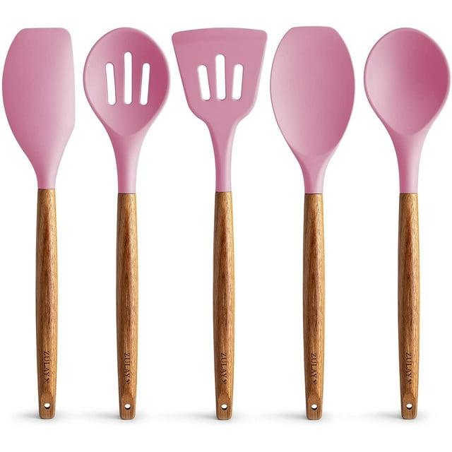 Zulay Kitchen Zulay Kitchen 5 Piece Silicone Utensils Set With Authentic Acacia Wood Handles - Dark Blue