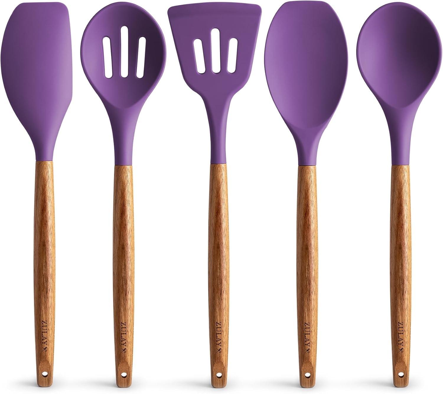 Zulay Kitchen Zulay Kitchen 5 Piece Silicone Utensils Set With Authentic Acacia Wood Handles - Dark Blue