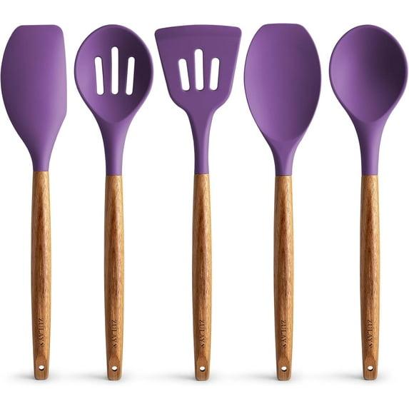 Zulay Kitchen Zulay Kitchen 5 Piece Silicone Utensils Set With Authentic Acacia Wood Handles - Dark Blue