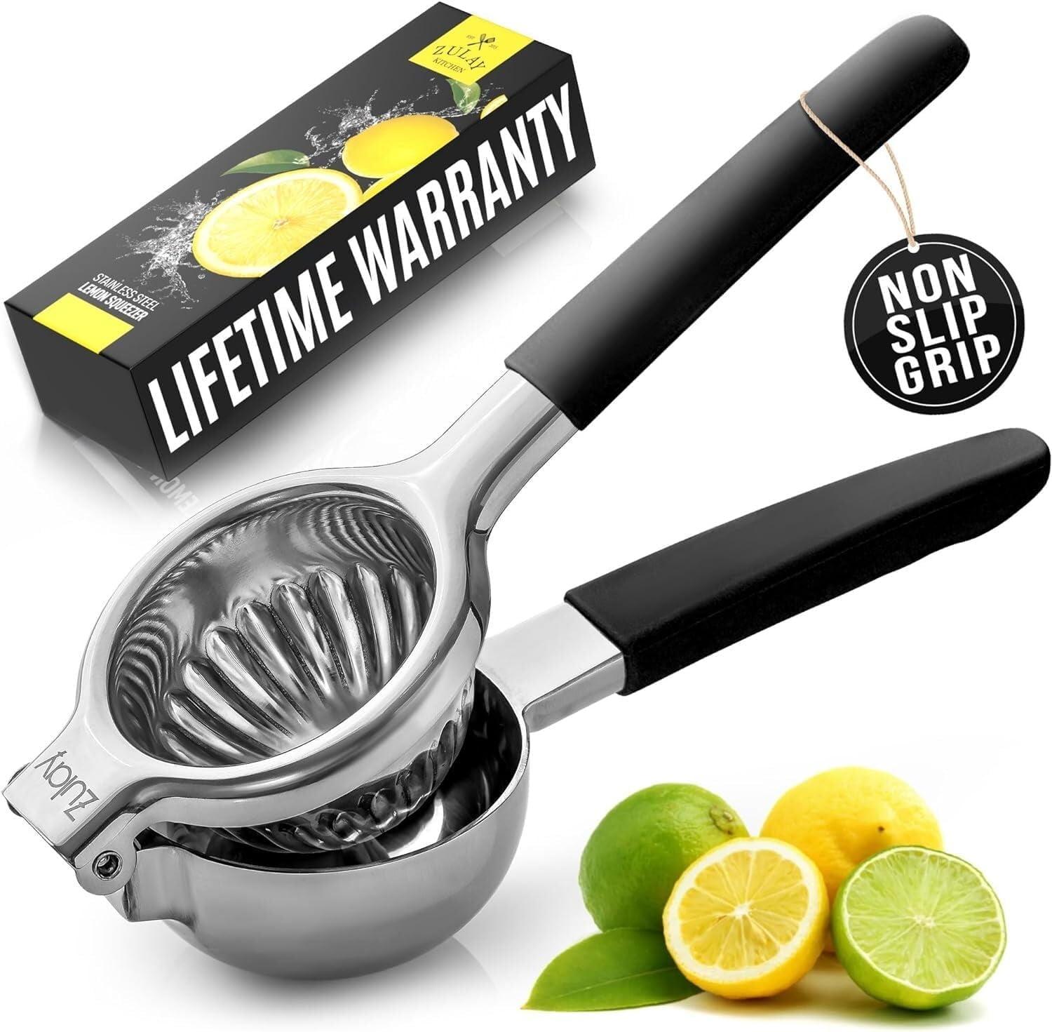 Zulay Kitchen Stainless Steel Lemon Squeezer Manual Citrus Press Juicer and Lime Squeezer - Black