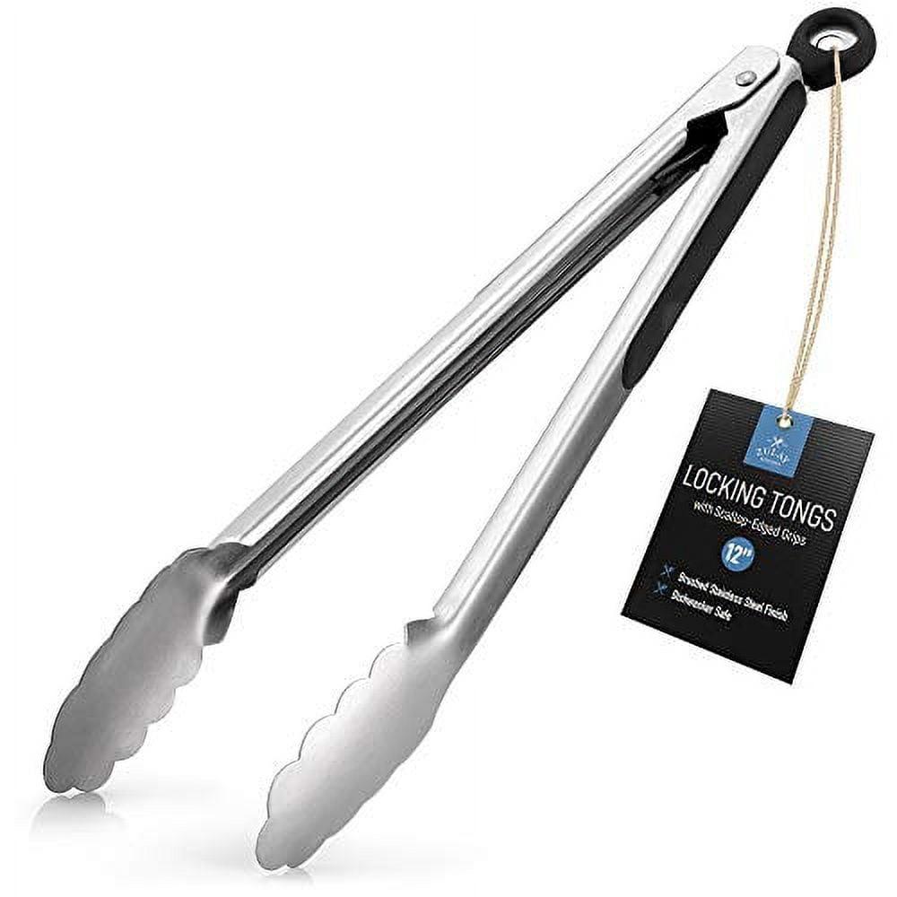 Zulay Kitchen Zulay Stainless Steel Tongs For Cooking - Scallop Head Edge Kitchen Tongs - Easy Grip BBQ Grill Tongs With Lock