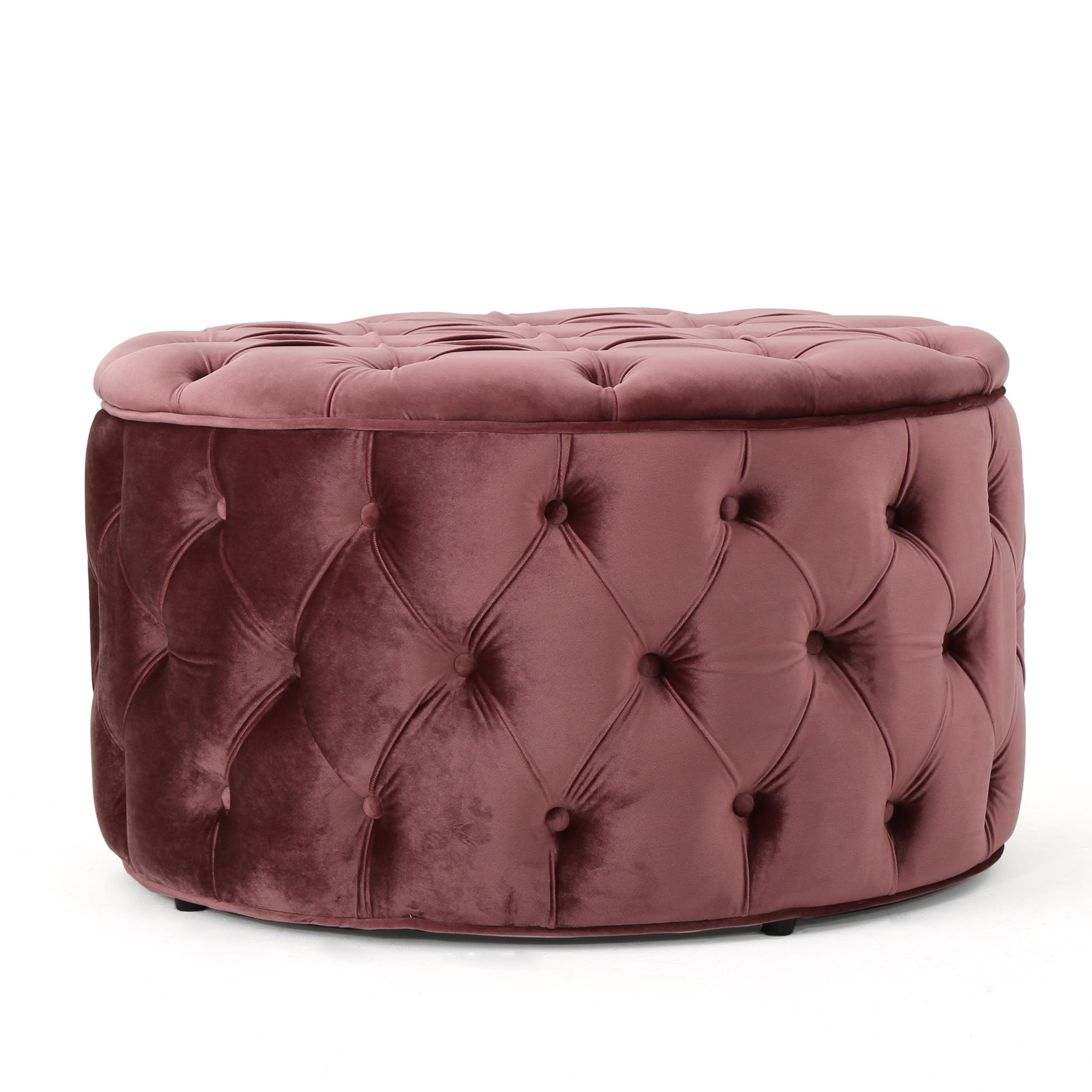 Zuma Blush Velvet Tufted 29.5'' Modern Glam Ottoman