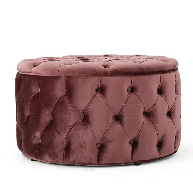 Zelfa New Velvet Ottoman - Blush - Christopher Knight Home: Soft, No Assembly, Wood & Plastic Frame