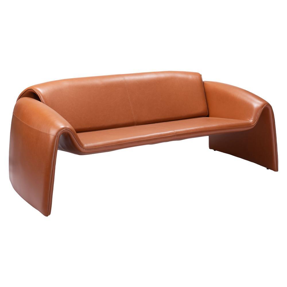 Horten Brown Faux Leather Modern Reception Sofa