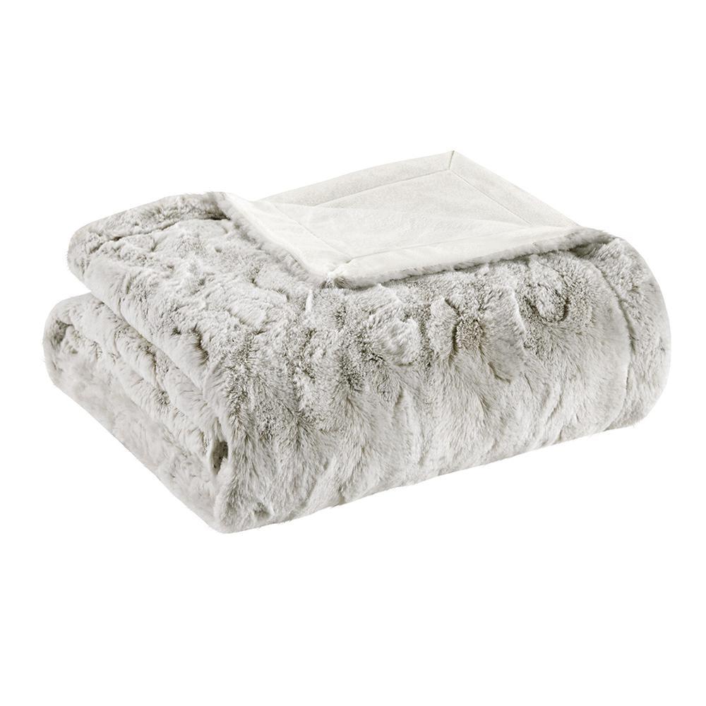 Zuri Snow Leopard Faux Fur Reversible Throw Blanket