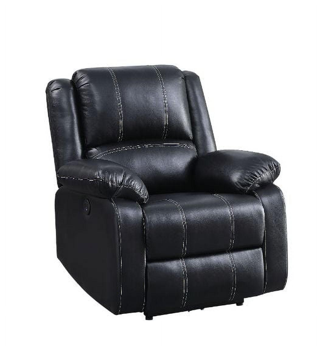 Zuriel Black Faux Leather Recliner with Wood Frame