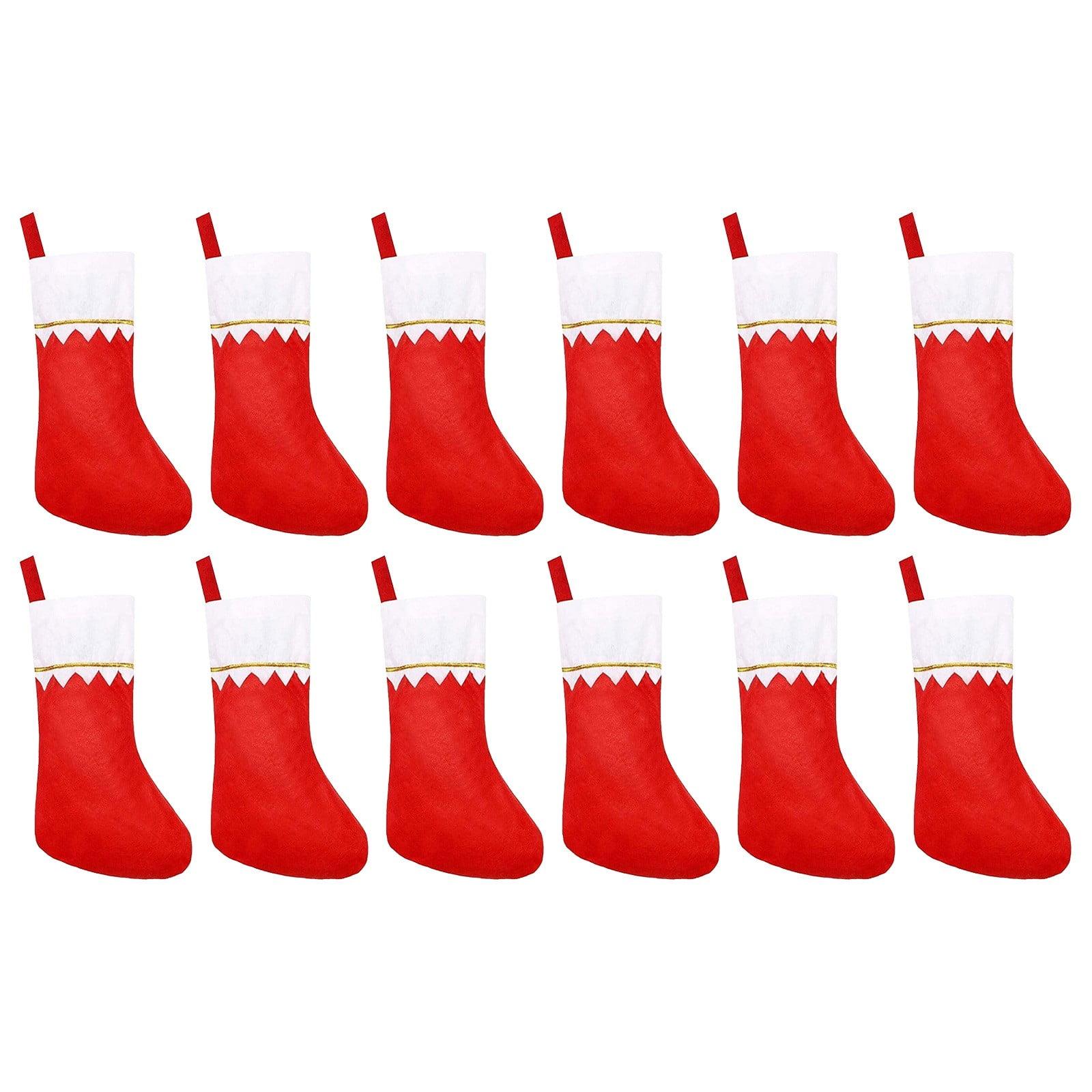 adviicd 12 Pack Felt Christmas Stockings, 14 Inches Red and White Christmas Stockings Hanging Ornaments, White with Gold Trim Christmas Stockings