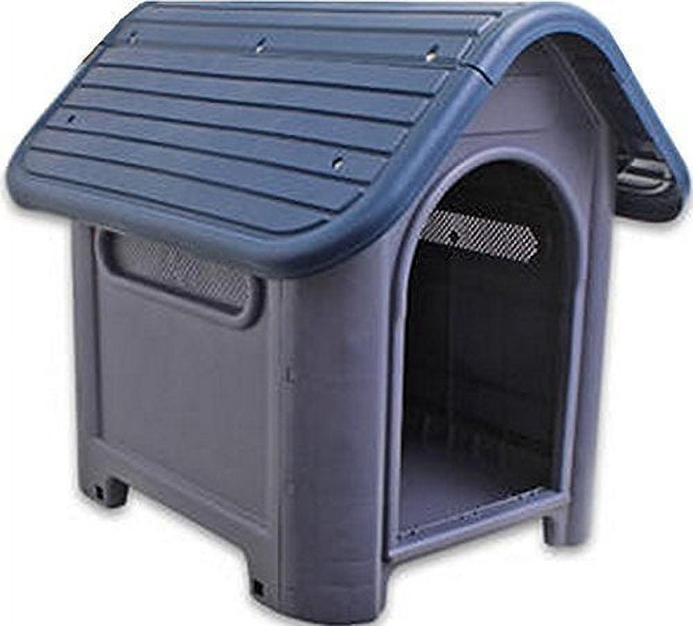 Medium Gray and Blue Plastic Raised Dog House