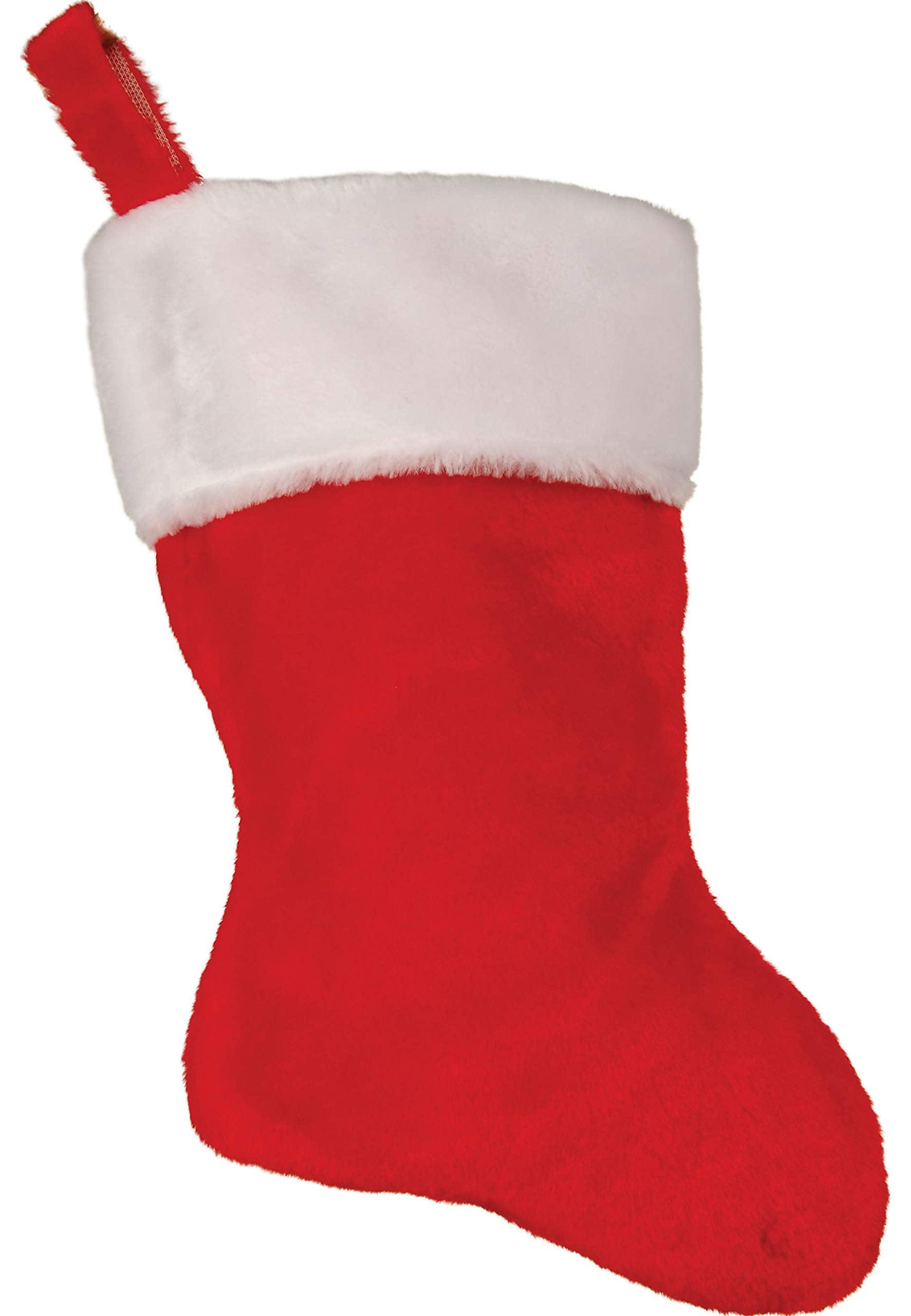 Red and White Plush Christmas Stocking with Faux Fur Cuff