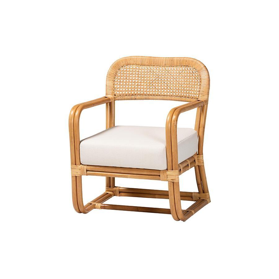 Handcrafted White Rattan Swoop Arm Accent Chair