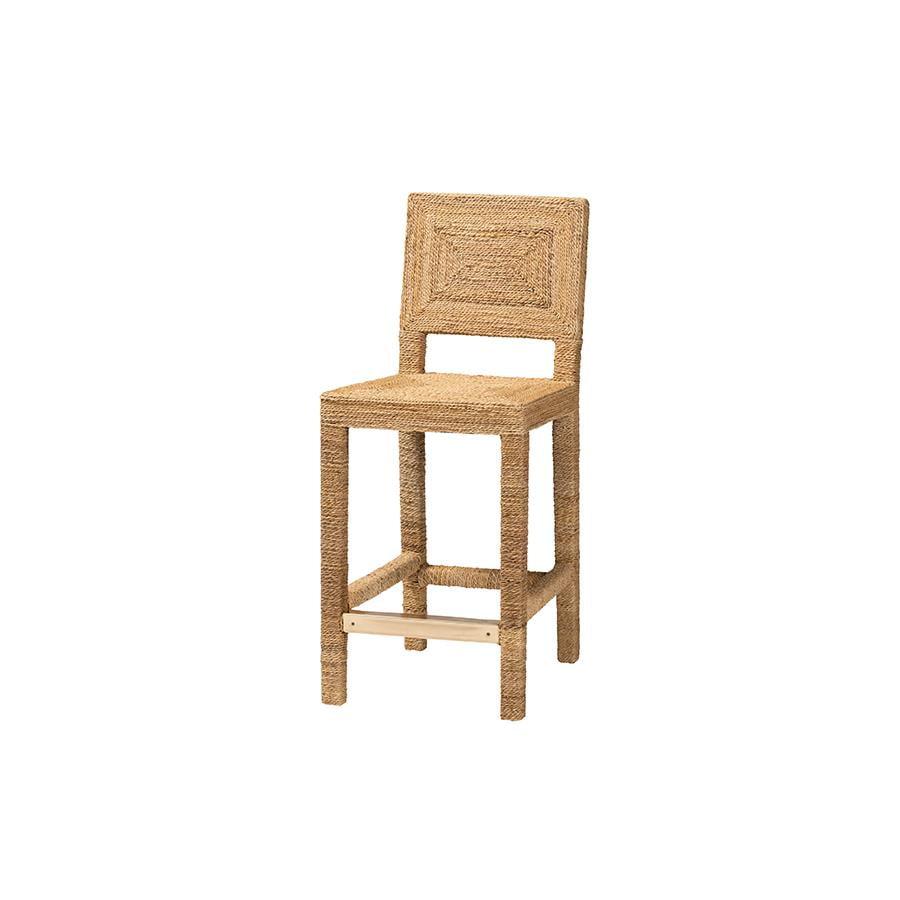 Anfield Natural Seagrass and Mahogany Wood Counter Stool