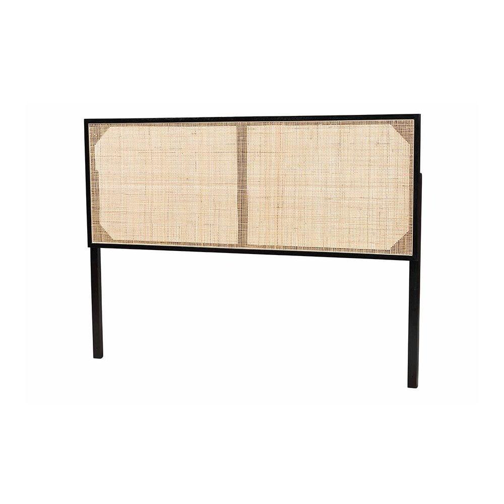 bali & pari Queen Aurelia Bayur Wood & Rattan Headboard Black/Natural: Bohemian Design, Wall/Bed Frame Mount
