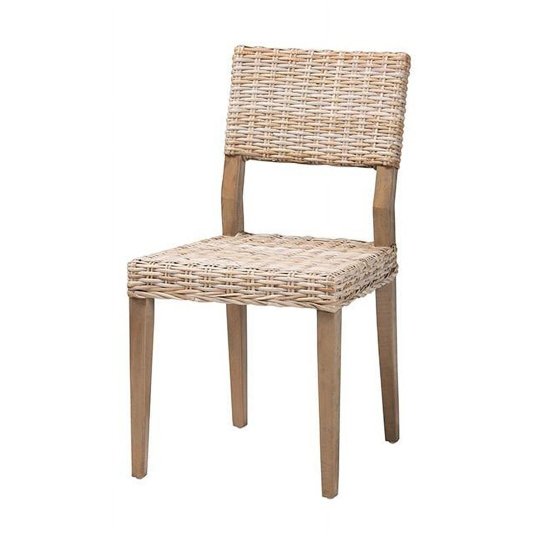 Gray Rattan and Mahogany Wood Dining Chair