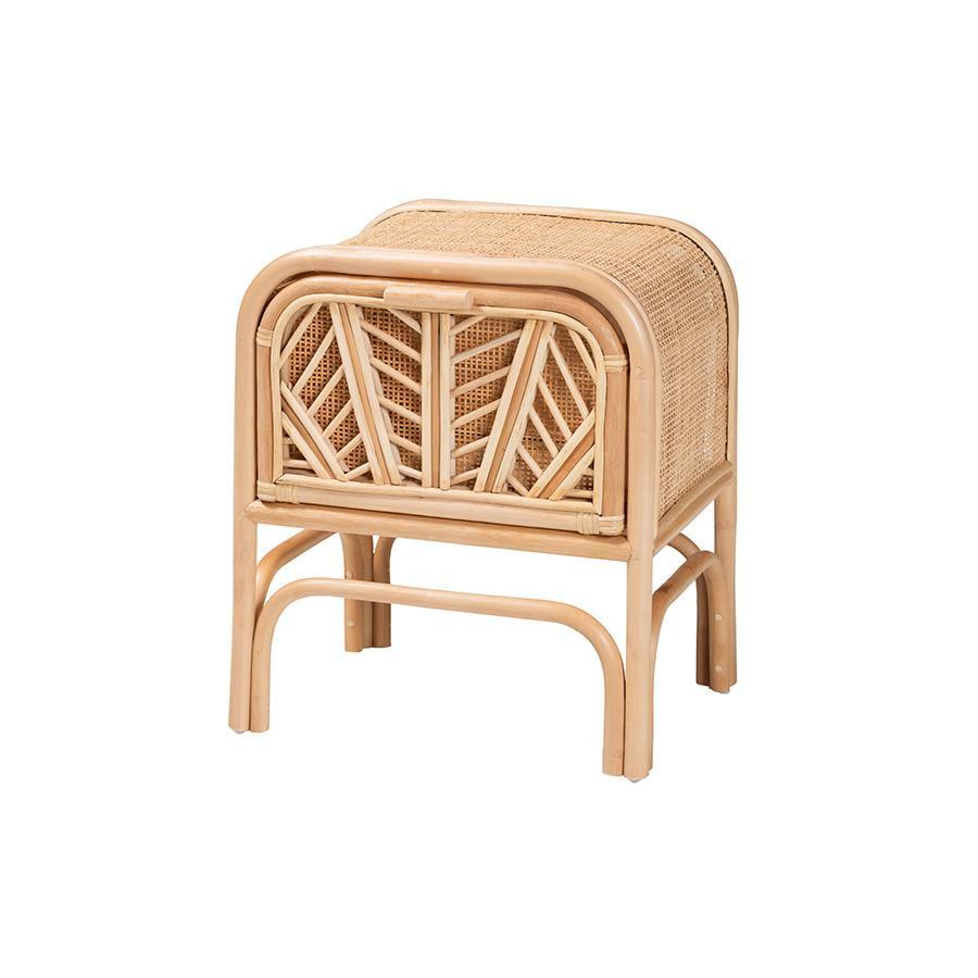 bali & pari Carabella Natural Rattan 1 Drawer Nightstand Natural: Handcrafted, Bohemian Design, Secure Storage