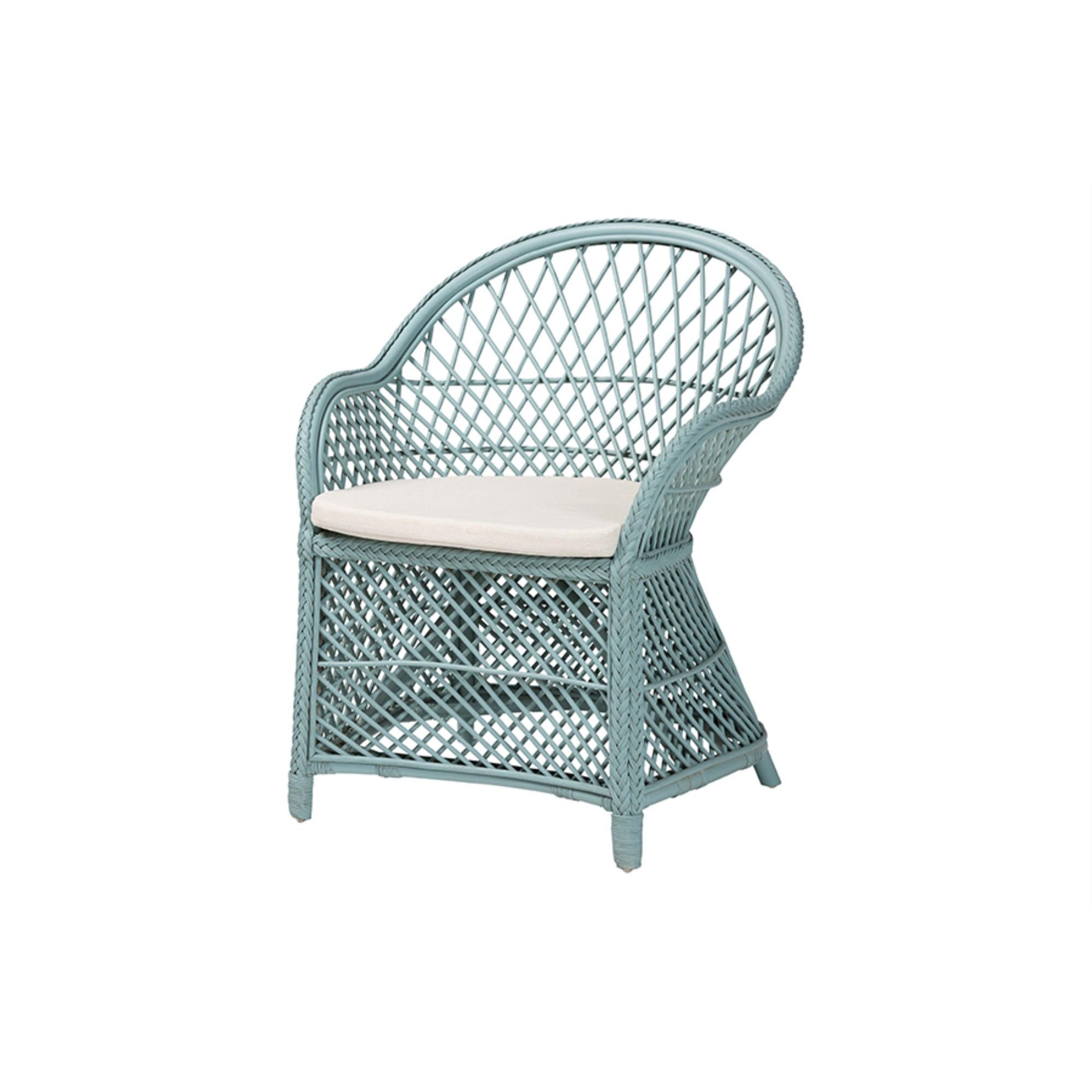 Handcrafted Light Blue Rattan Accent Chair with Cushion