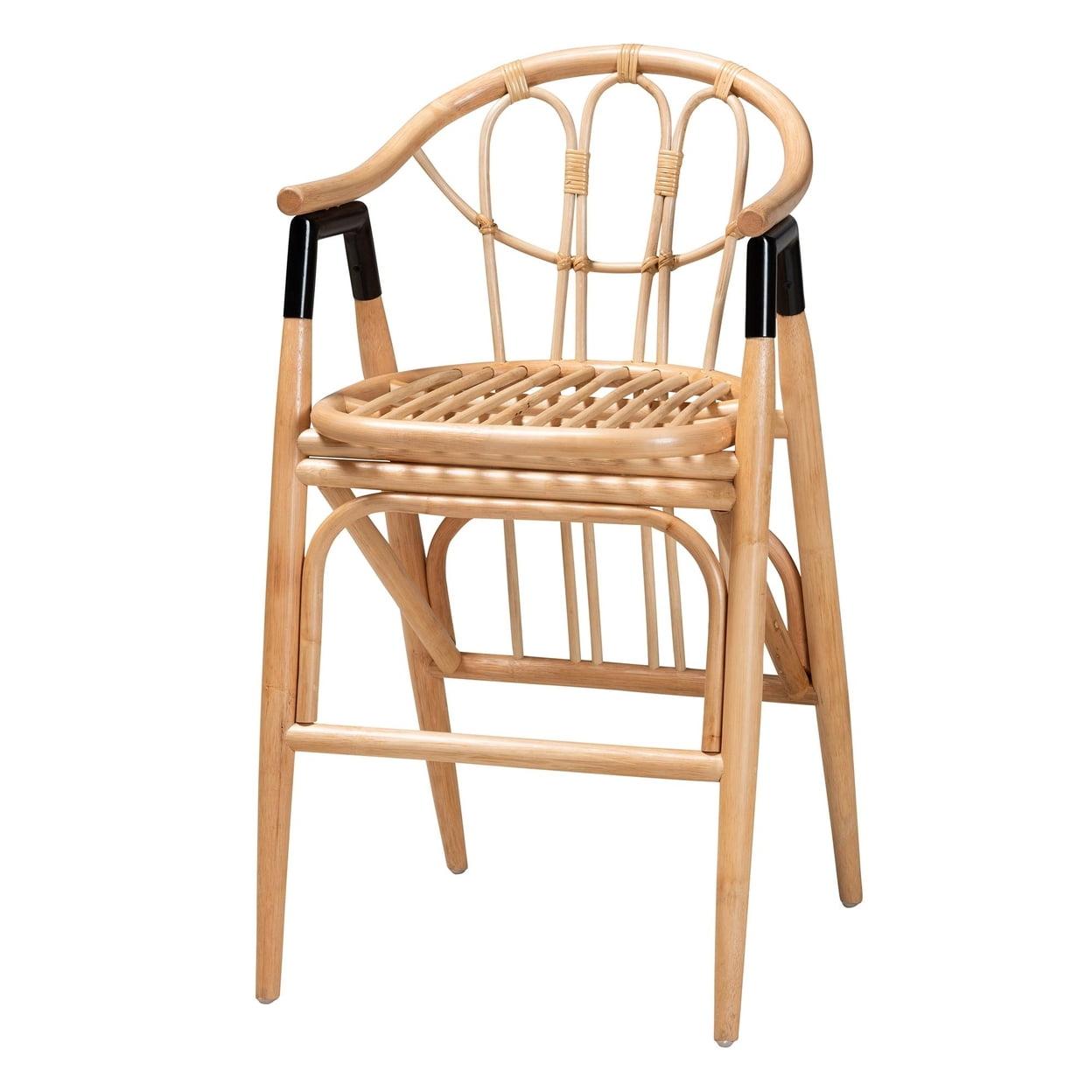 Natural Brown Rattan Counter Stool with Metal Accents