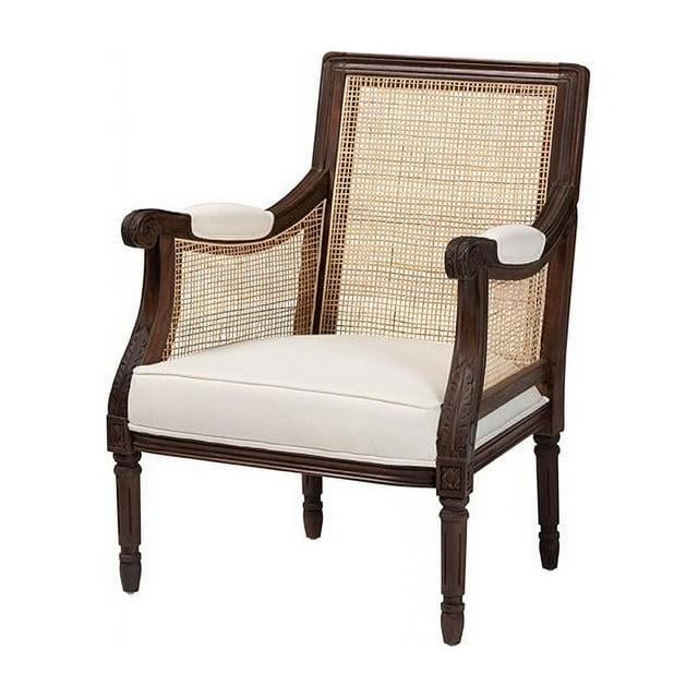 bali & pari Desmond Fabric and Wood Accent Chair Beige/Dark Brown: Traditional French Design, Foam Padded, Bayur Frame