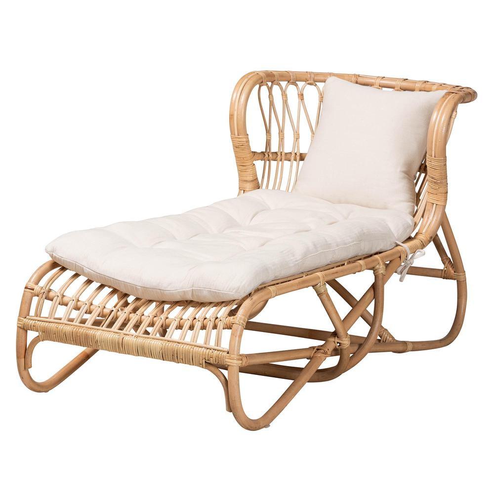 Handcrafted Natural Brown Rattan Chaise with Cushions