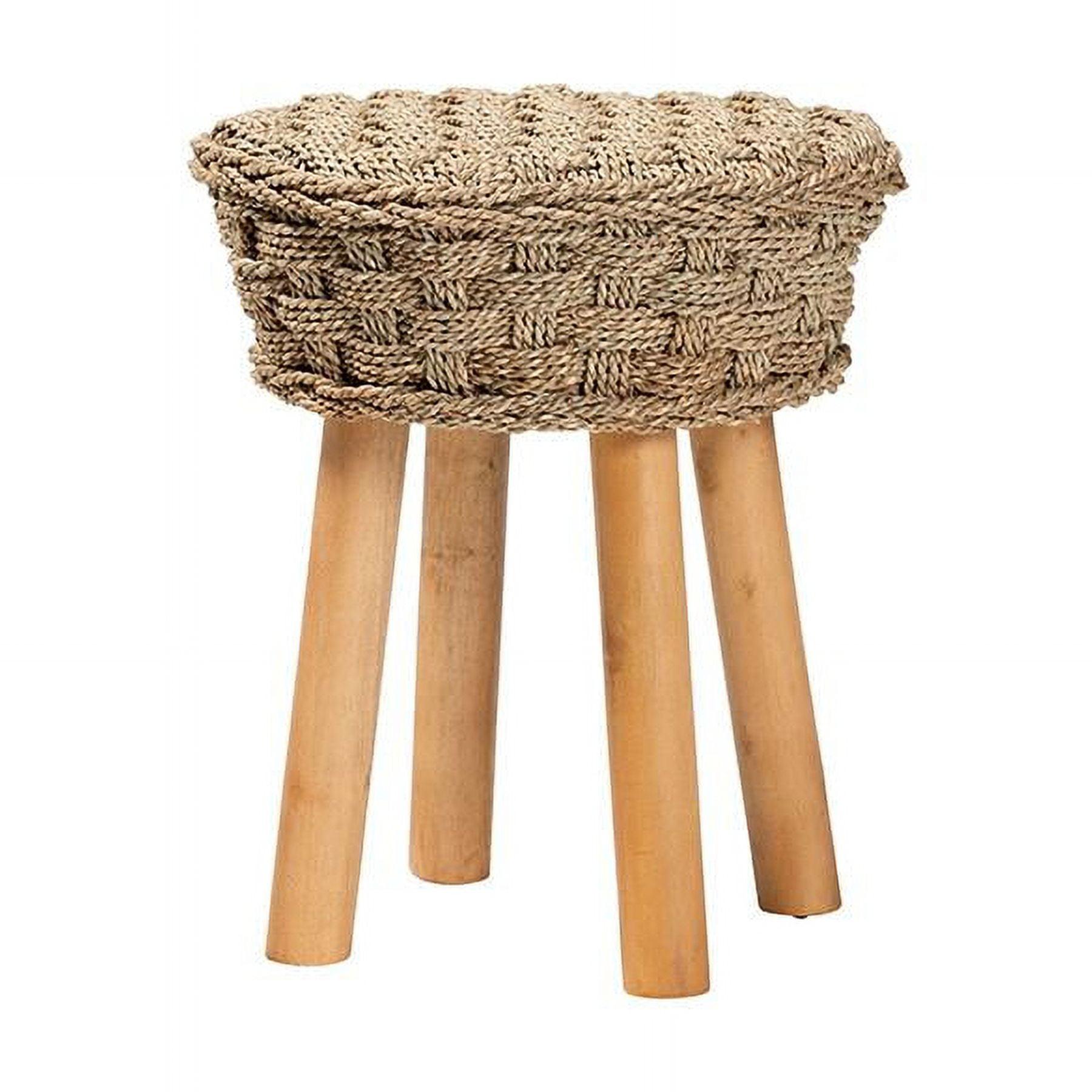 Denver Natural Seagrass and Acacia Wood Round Stool