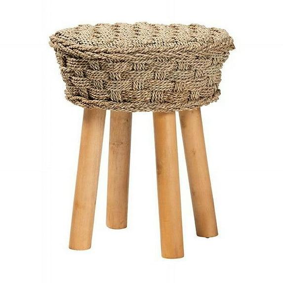 Highland Dunes Aafrin Bali & Pari Denver Modern Bohemian Natural Seagrass And Acacia Wood Stool