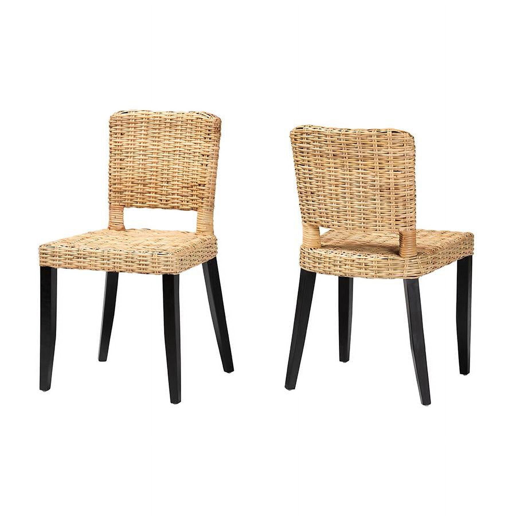 Dermot Dark Brown Wood and Natural Rattan Dining Chair Set