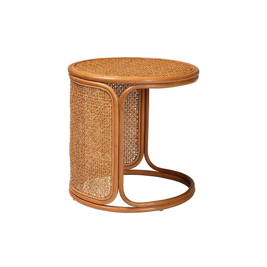 Eldon Round Honey Rattan Bohemian End Table