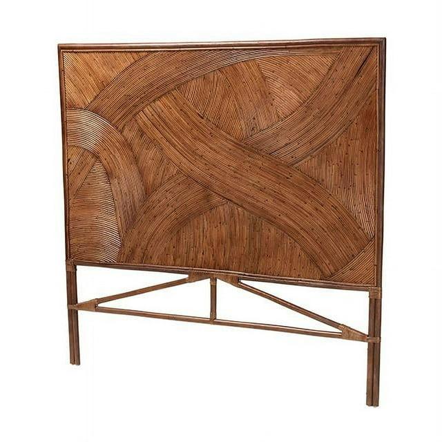 bali & pari Queen Elettra Rattan Standalone Headboard Dark Brown: No Assembly, MDF Frame, Spot Clean