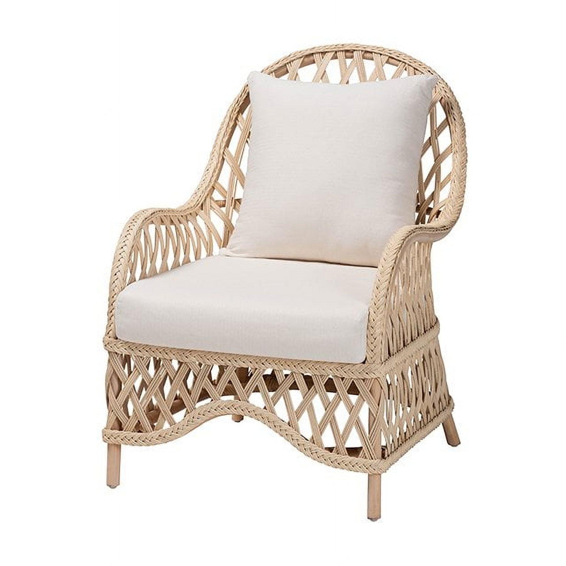 Handcrafted Natural Rattan Swoop Arm Accent Chair with Cushions