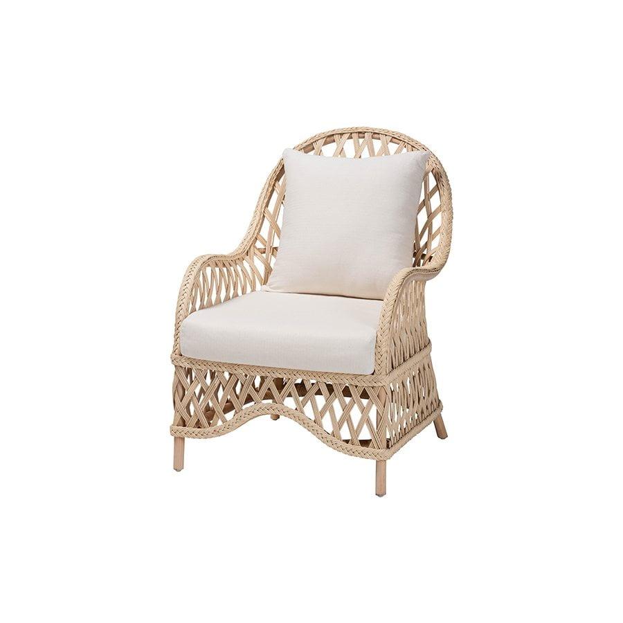 Handcrafted Natural Rattan Swoop Arm Accent Chair with Cushions