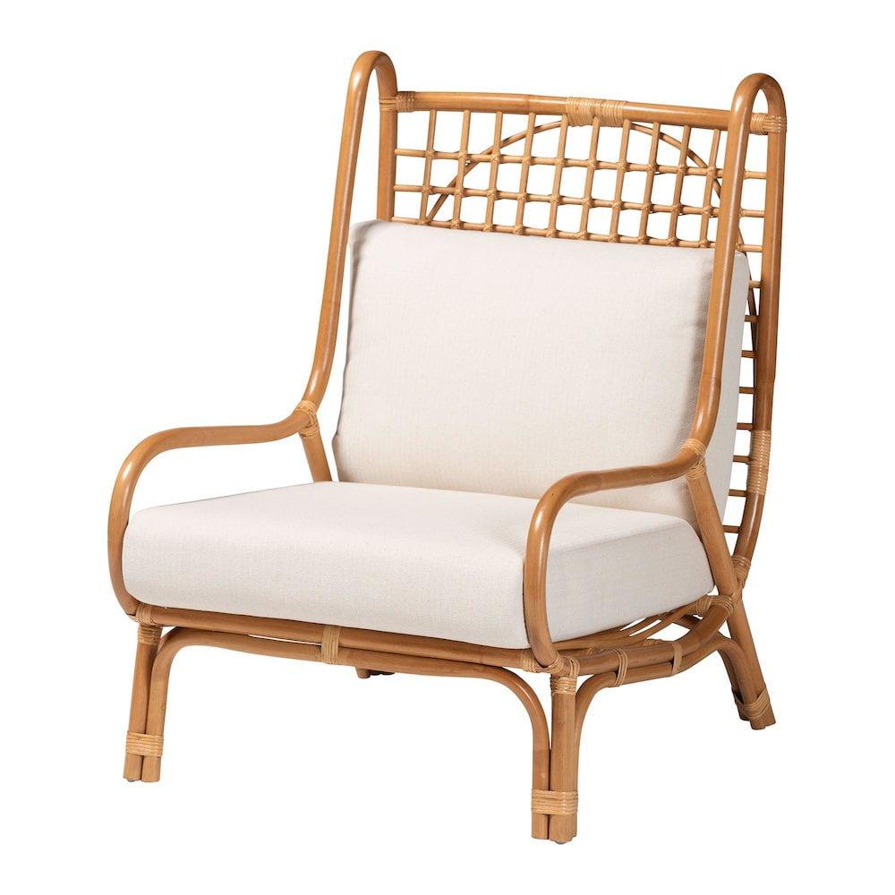 Helina White Geometric Rattan Accent Chair