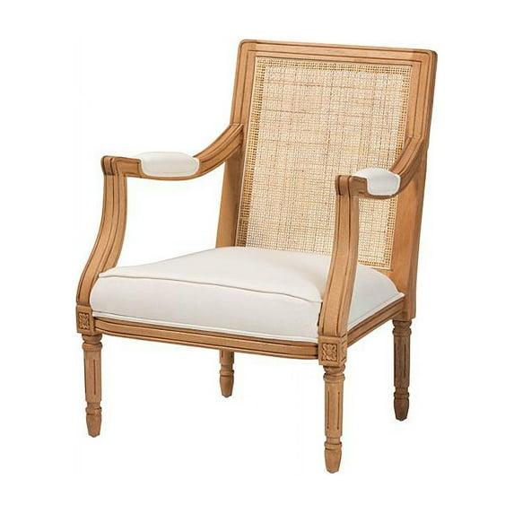 bali & pari Garridan Fabric and Wood Accent Chair Beige/Honey Oak: Polyester Upholstery, Spot Clean, Rattan Frame