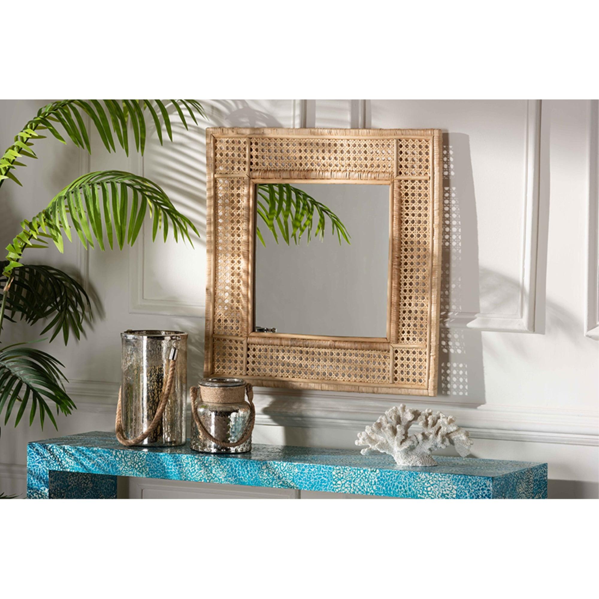 Josepha Natural Brown Rattan Square Accent Wall Mirror