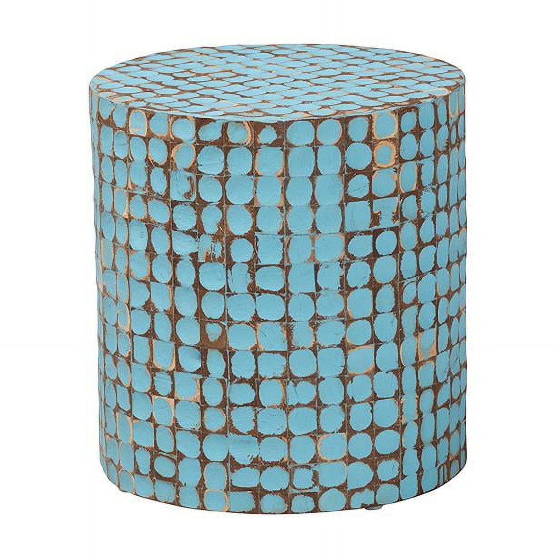 bali & pari Juliette Coconut Shell and Acacia Wood End Table Sky Blue/Natural Brown