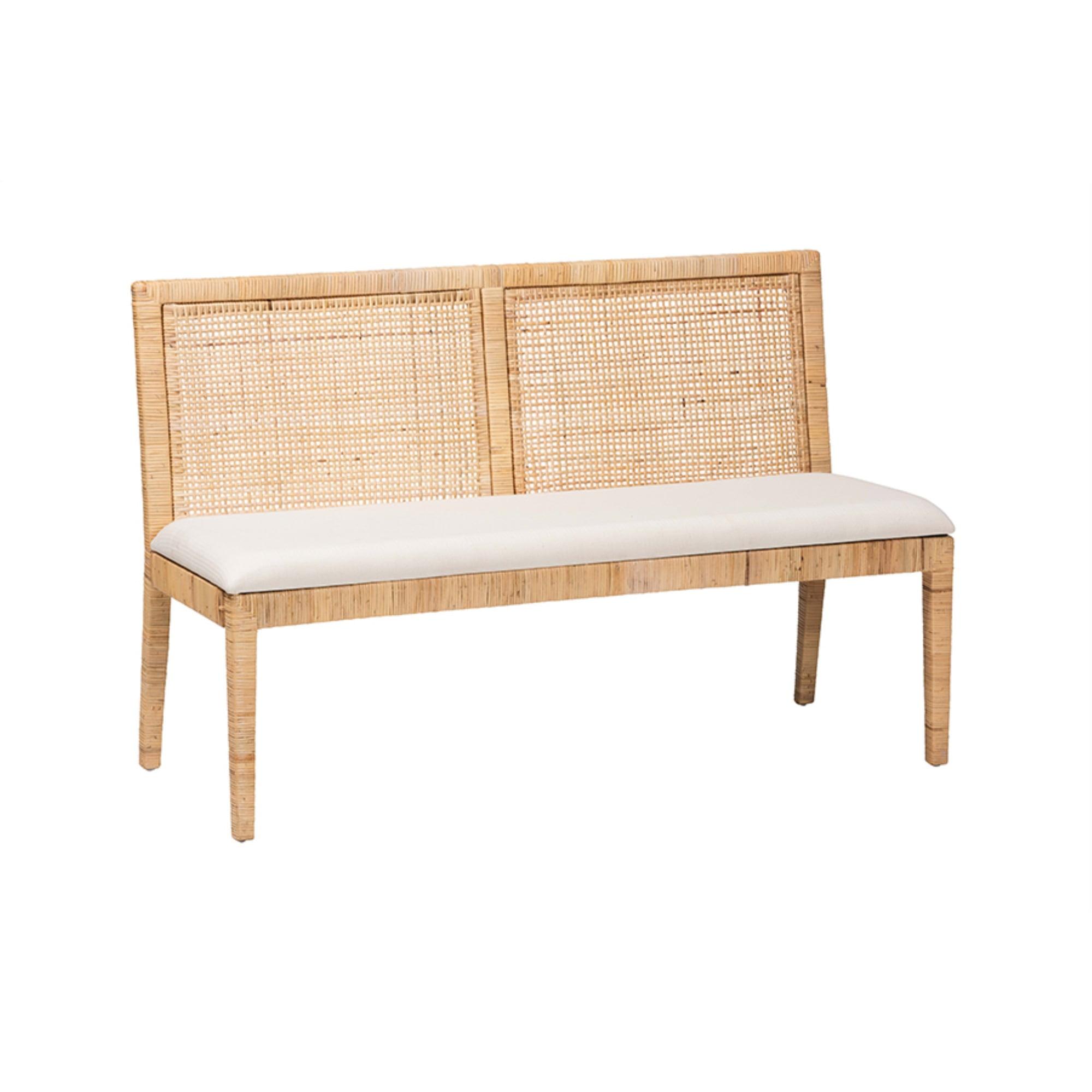 Kalimantan Light Honey Rattan 2-Piece Banquette Set with White Cushions