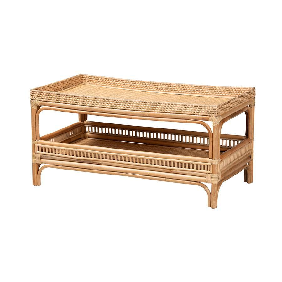 Lombok Natural Rattan Rectangular Coffee Table with Shelf