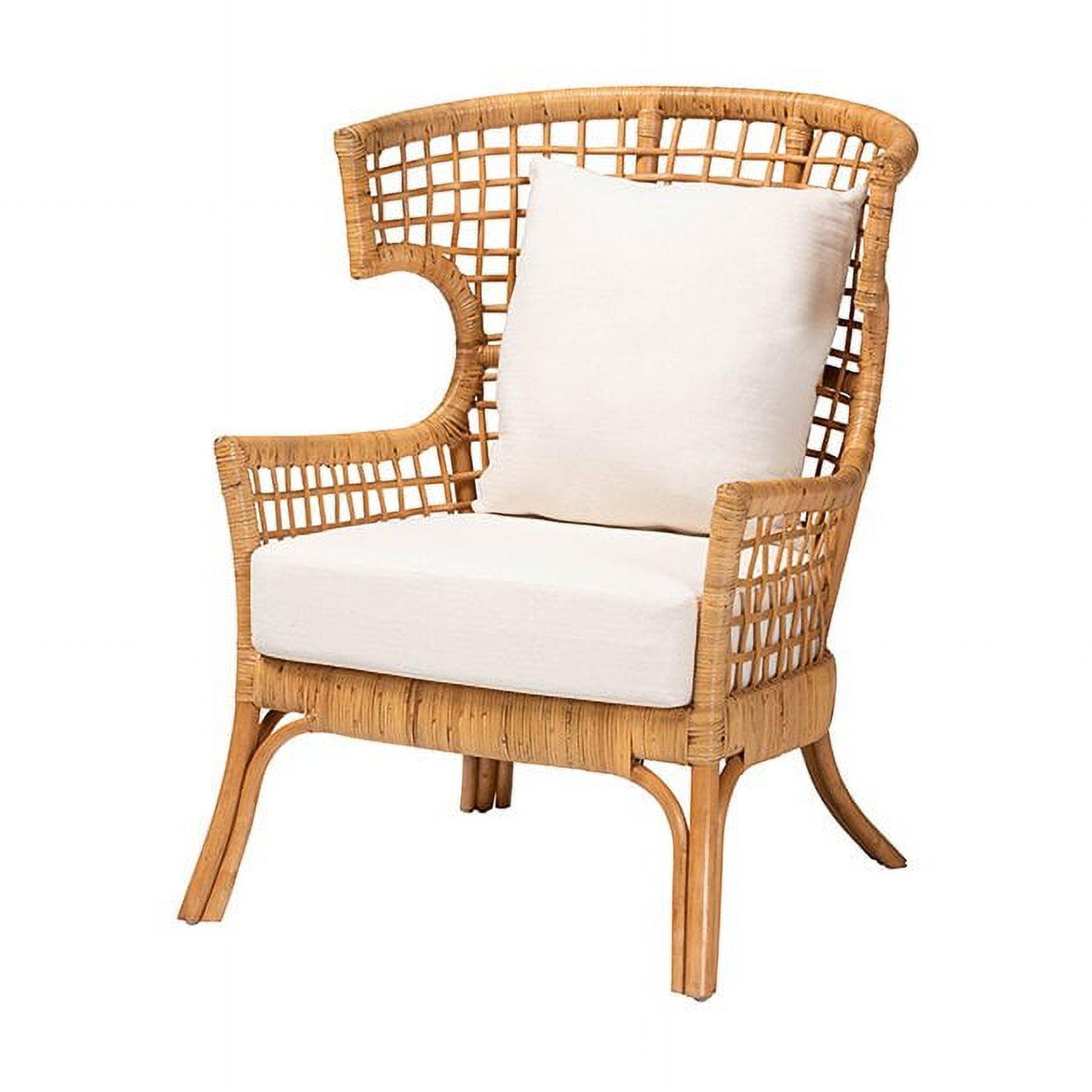 Handcrafted White Rattan Accent Chair with Swoop Arms