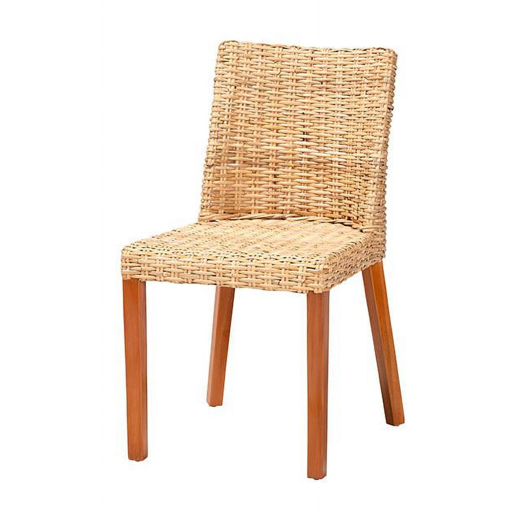 Light Honey Rattan and Mahogany Dining Side Chair