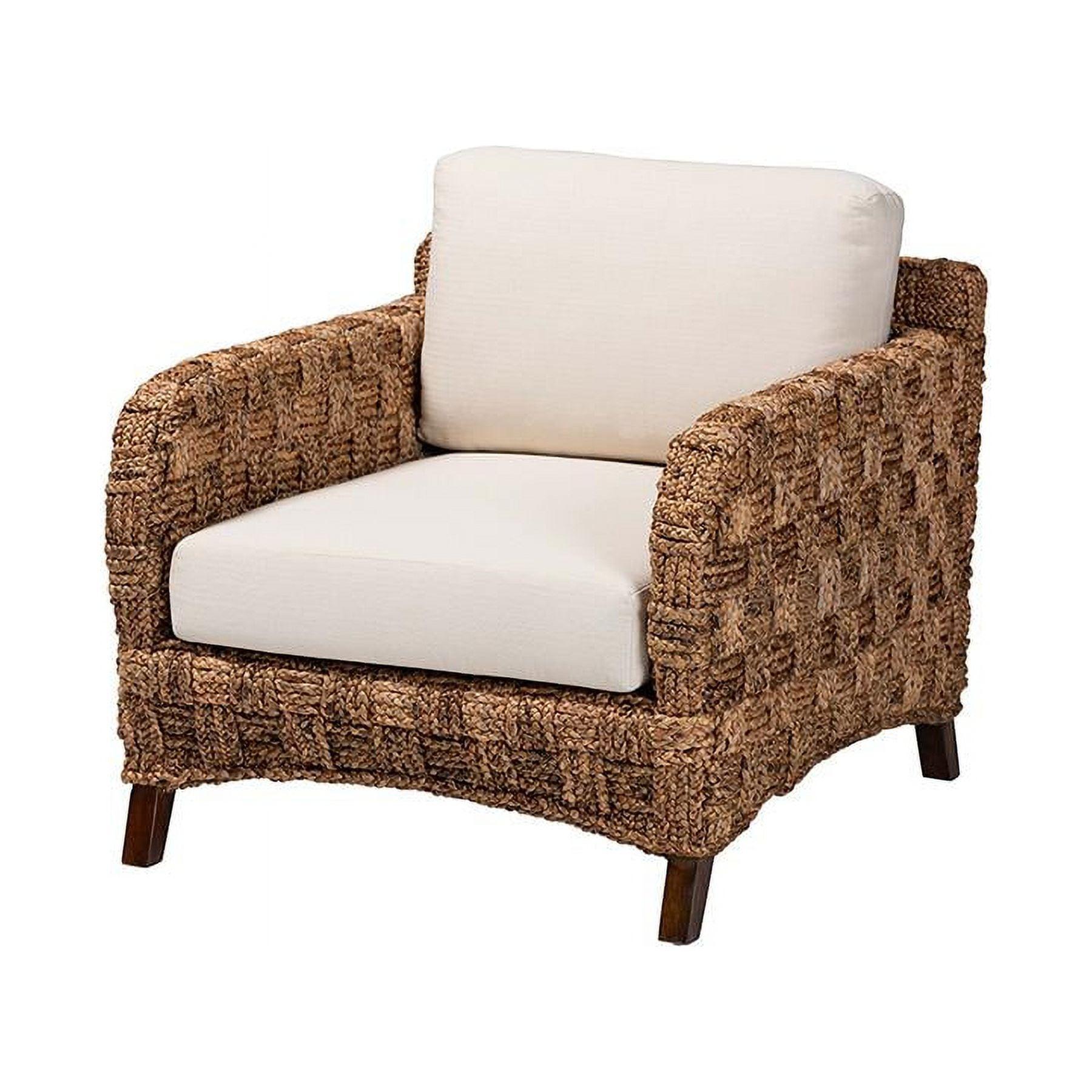 Vevina Mahogany and Woven Seagrass Arm Chair with Cushions