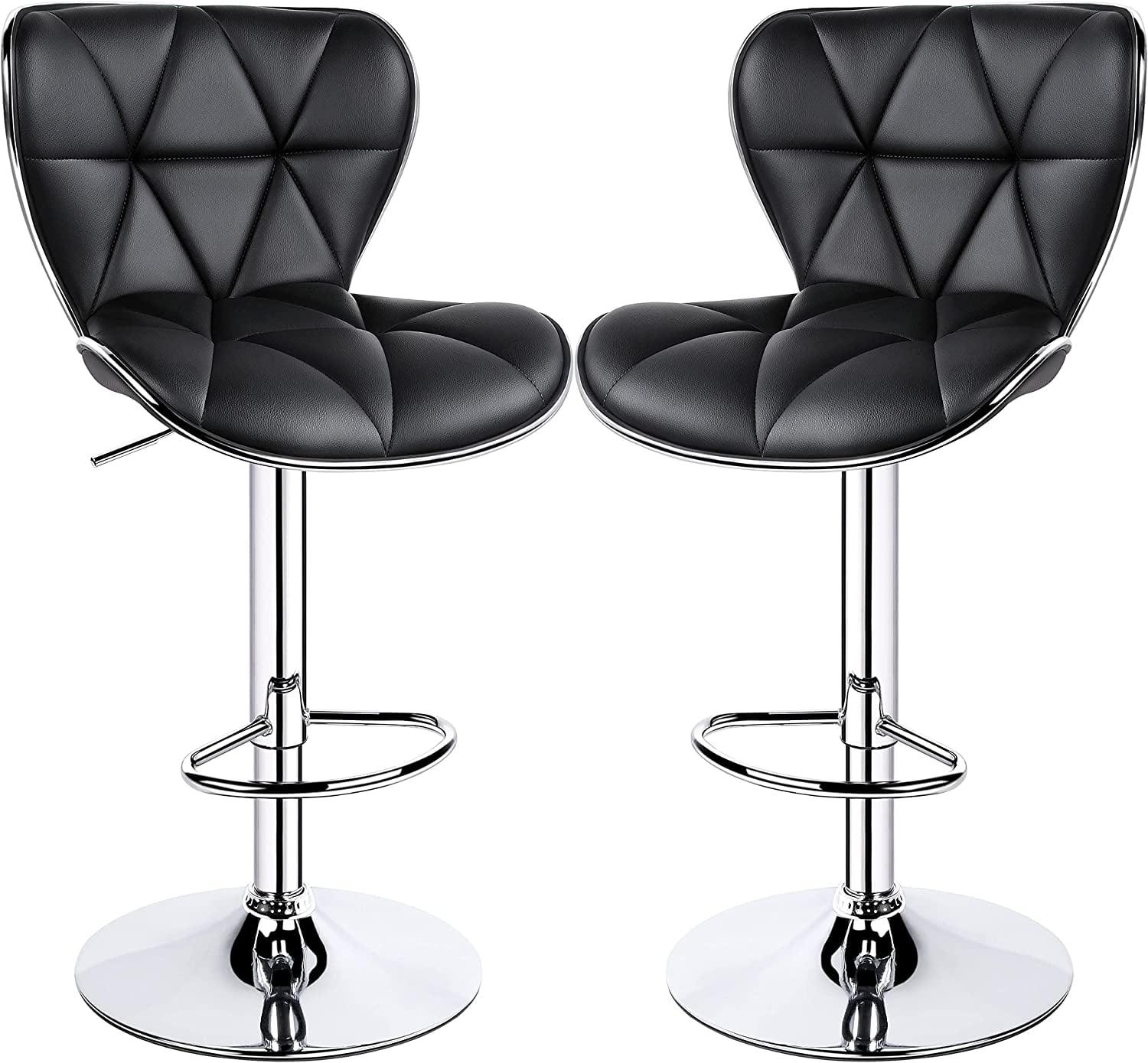 FDW Bar Stool Height Adjustable Swivel Stool with Back PU Leather Kitchen Counter Stools Set of 2 Dining Chairs